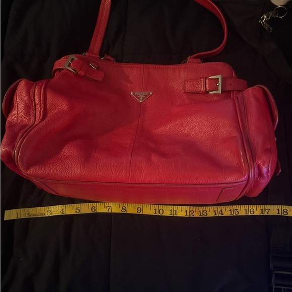 Authentic Prada Double Handled Red Pebble Leather Hand Purse - LIKE NEW - Picture 6 of 6